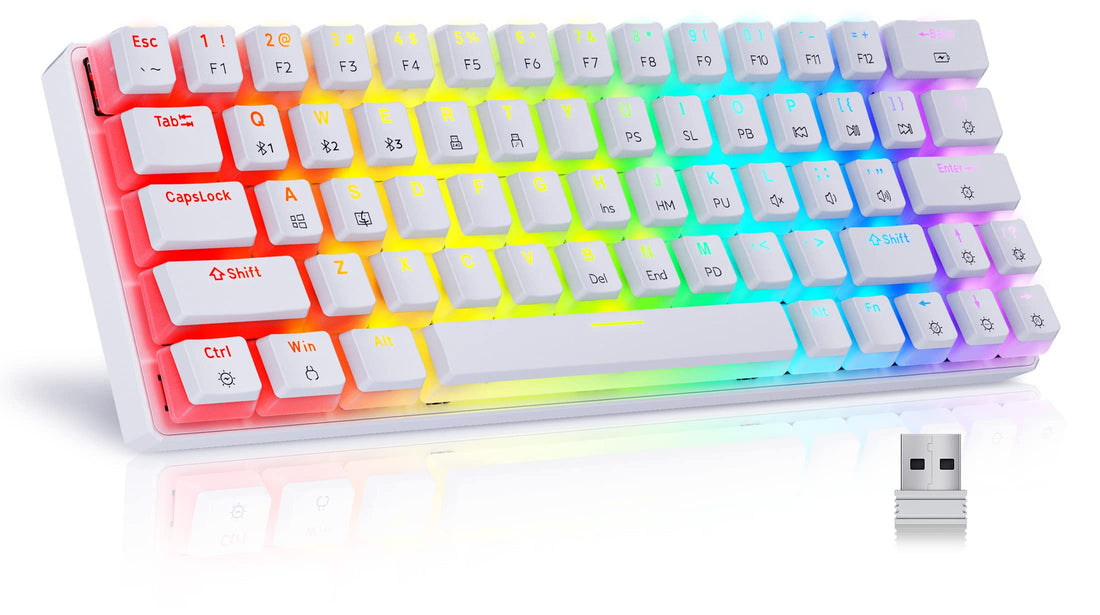 Tezarre TK63 3 Mode Wireless, Bluetooth & Wired 60% Mechanical Gaming Keyboard RGB Backlit PBT Pudding Keycaps Hot-Swappable (Gateron Brown Switch Optical (White))