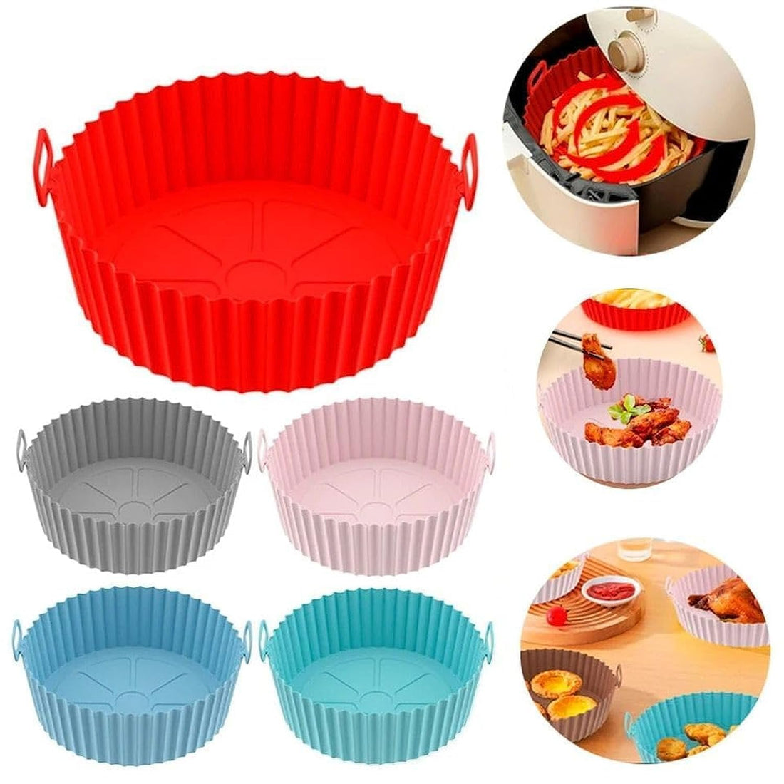 Generic 6 Pcs Minimalist Silicone Air Fryer Liners, Oven Safe, Dishwasher Safe, Clear, Replacement Basket for Air Fryer Oven Accessories