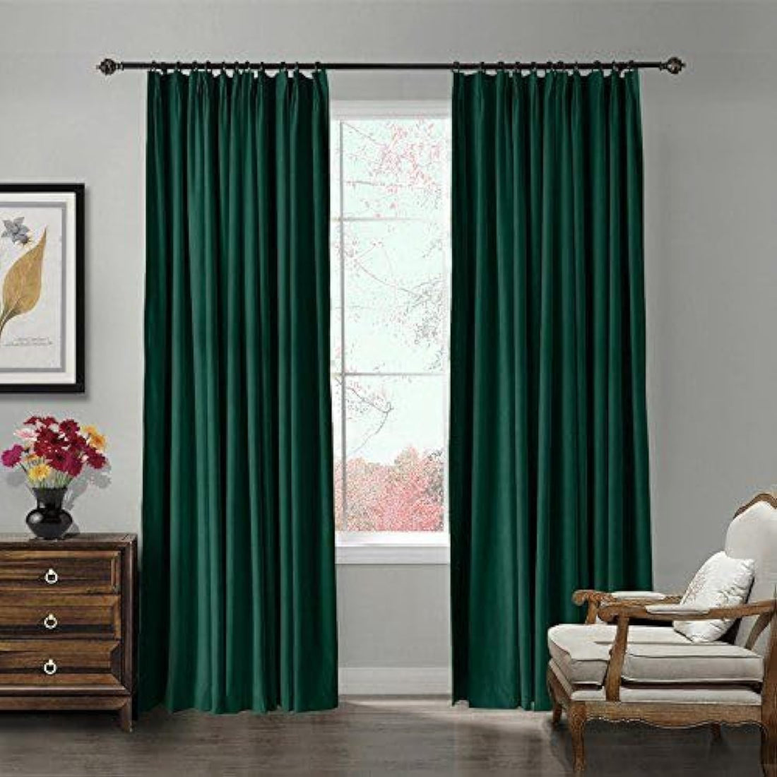 Curtains & Rods Velvo Premium Velvet Curtains, Luxurious Soft Texture - Green - 1 Panel (140cm W x 280cm L)