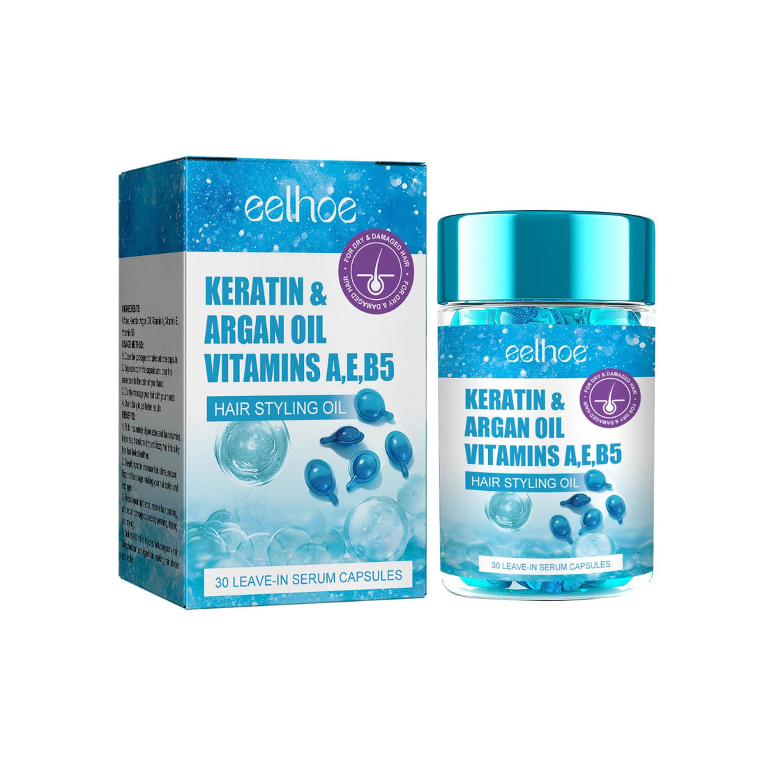 Hair Styling - No Rinse Conditioner for Frizzy Dry & Damaged Hair - Keratin Treatment with Argan, Oils Vitamins A C E B5 - Leave-in Anti Frizz Hair Styling Oil - 30 Capsules