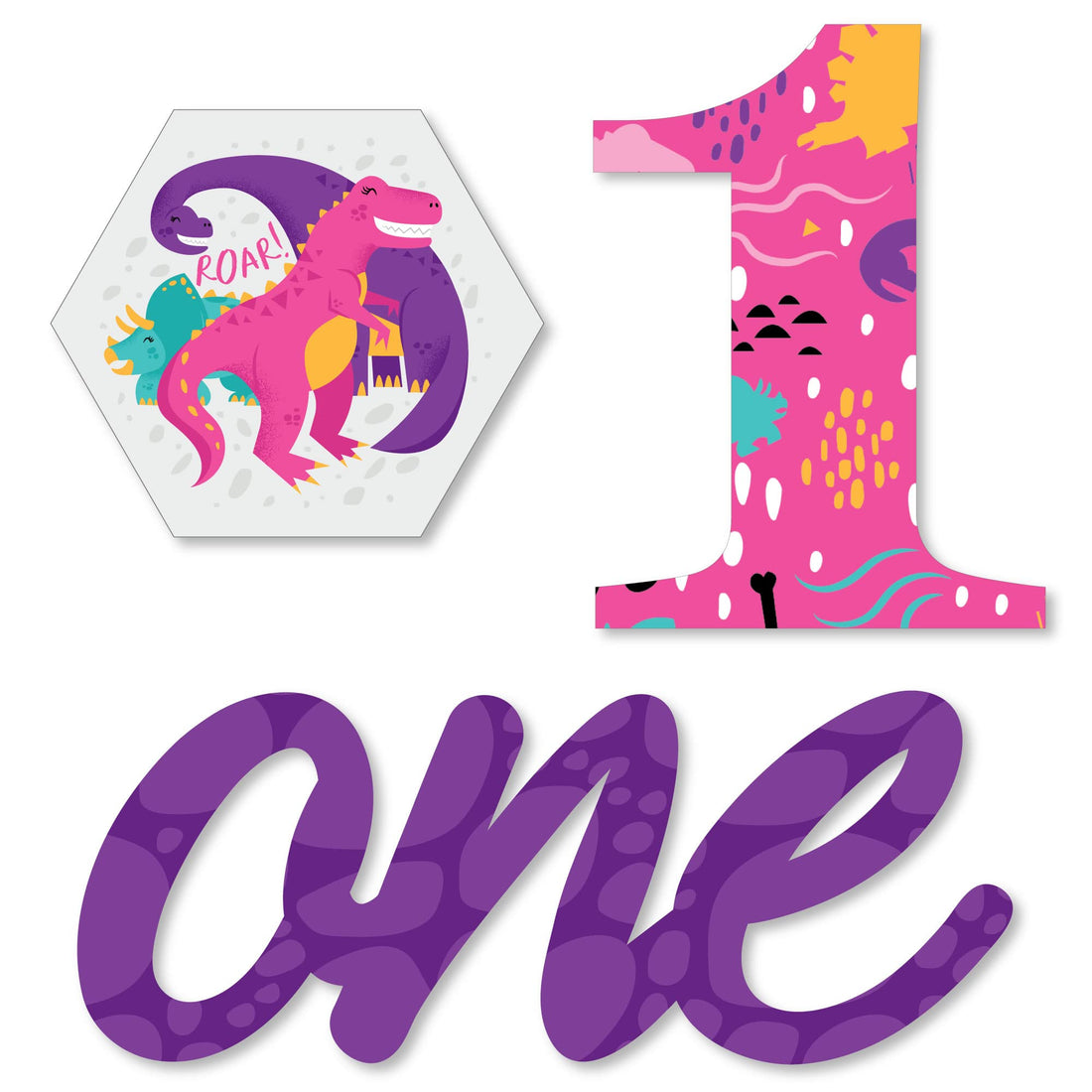 Big Dot of Happiness 1st Birthday Roar Dinosaur Girl - DIY Shaped ONEasaurus Dino First Birthday Party Cut-Outs - 24 Count