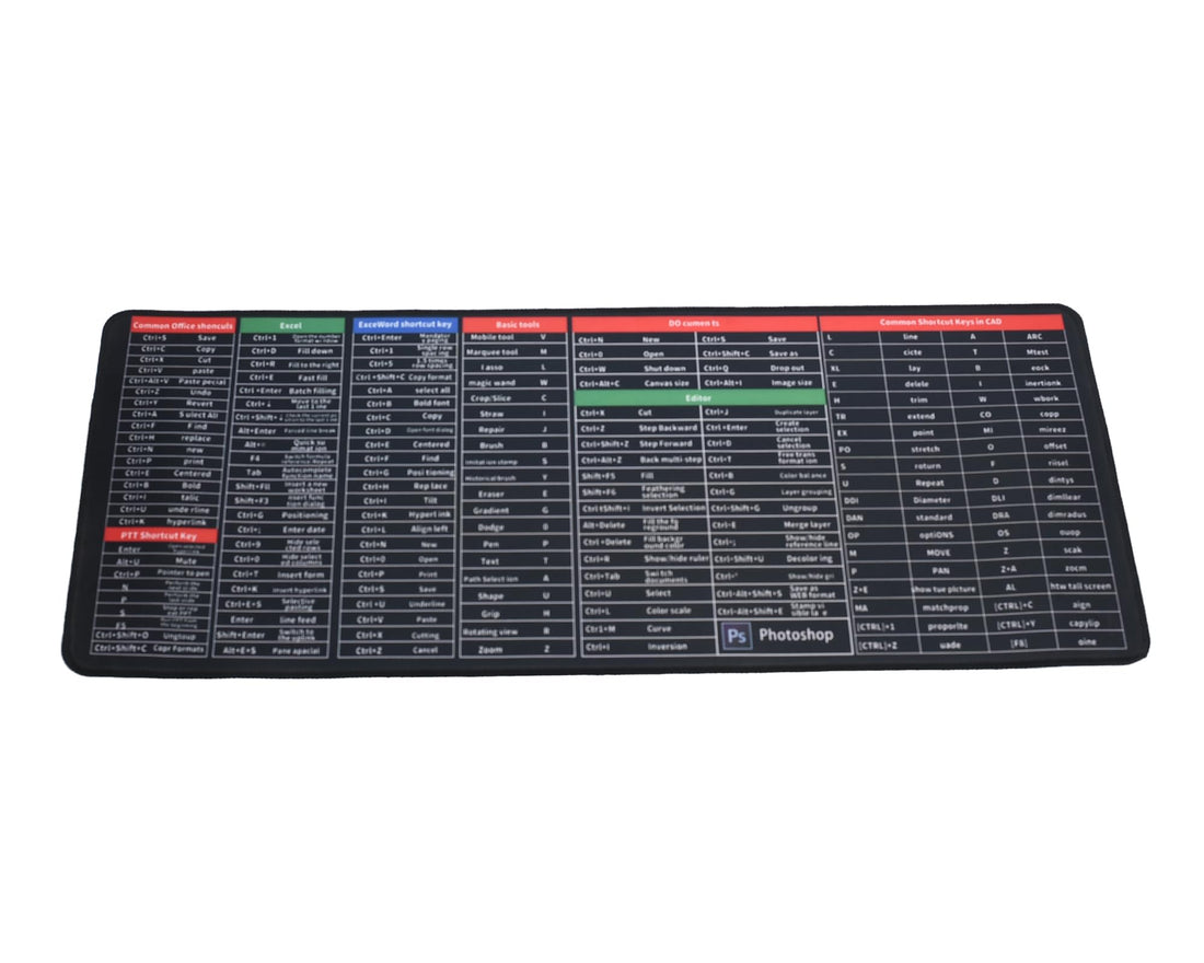 70x30 CM Extended Desk Mat with Keyboard Shortcuts and Non-Slip Base - Black