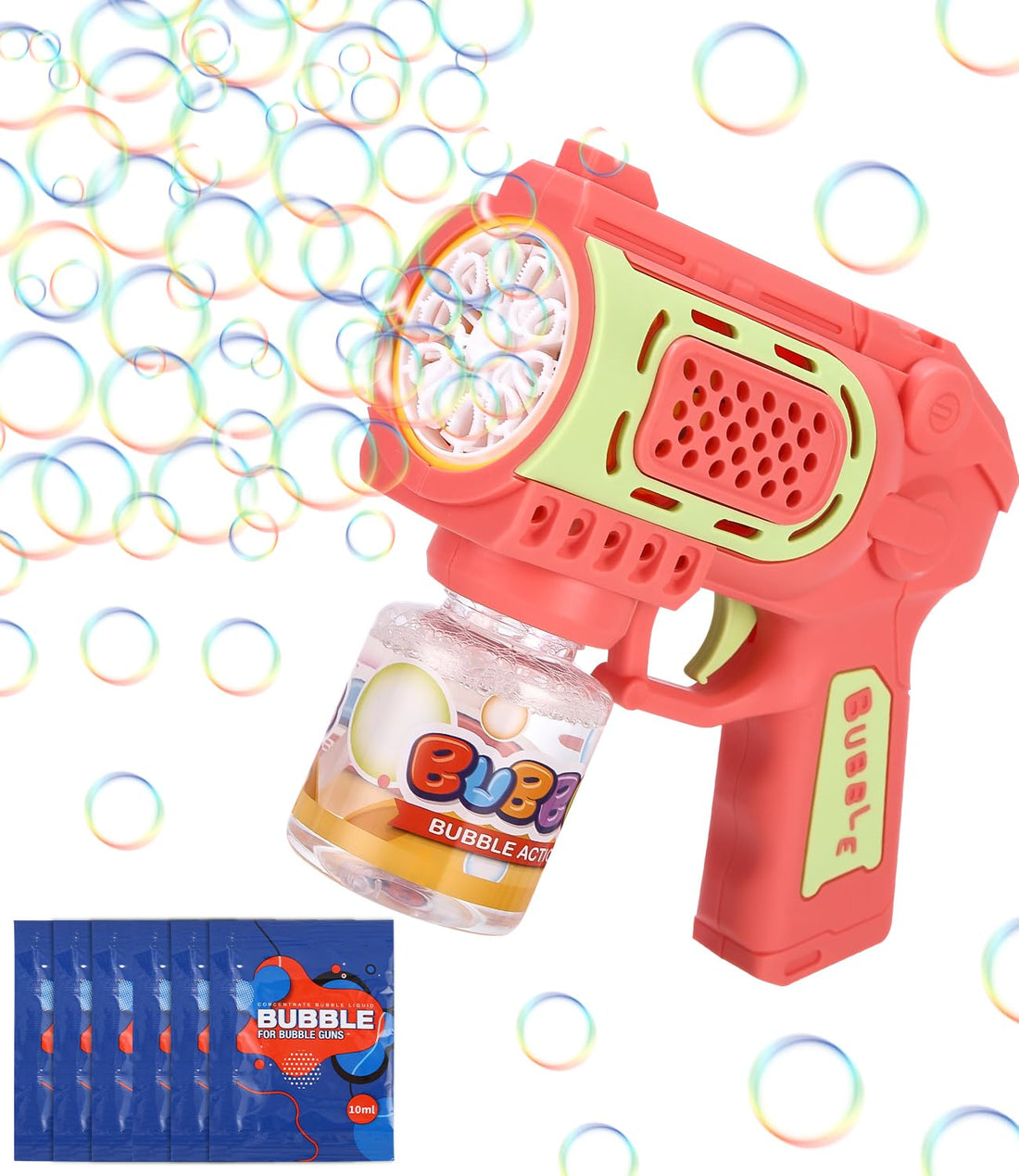 Bubble Machine Electric Bubble Gun with LED Light and 150 ml Soap Bubbles Liquid Bubble Gun for Summer, Outdoor Activity, Birthday, Party, Pink