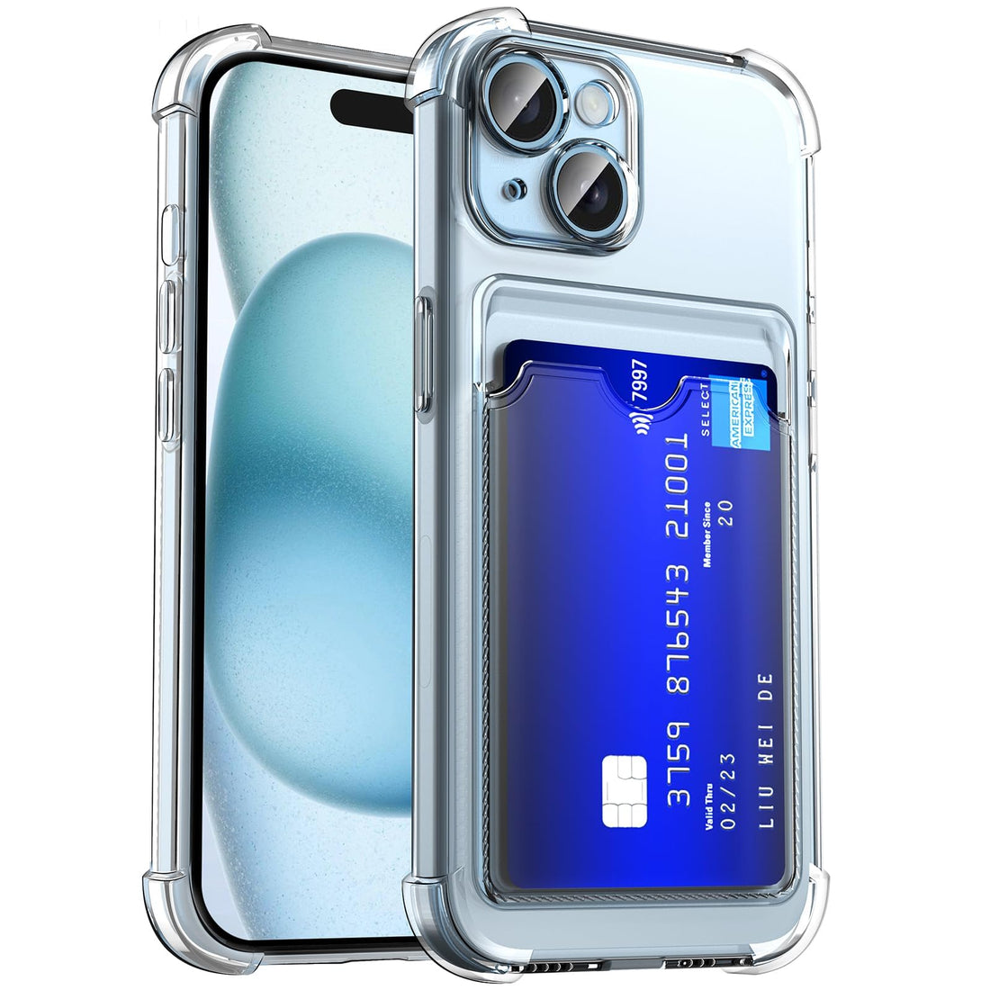 Dl3 Mobilak iPhone 13 6.1-Inch Case Clear Card Holder Back Wallet Crystal Transparent Soft TPU Shockproof Bumper Corner Drop Protection Phone Case Cover With Camera Lens Protection - Transparent