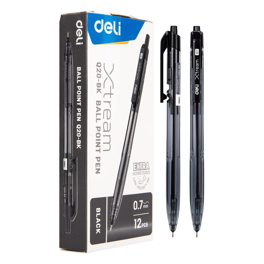 Deli EQ20-BK Xtream 0.7 mm Mini Tip Ball Point Pen 12-Pieces Set, Black