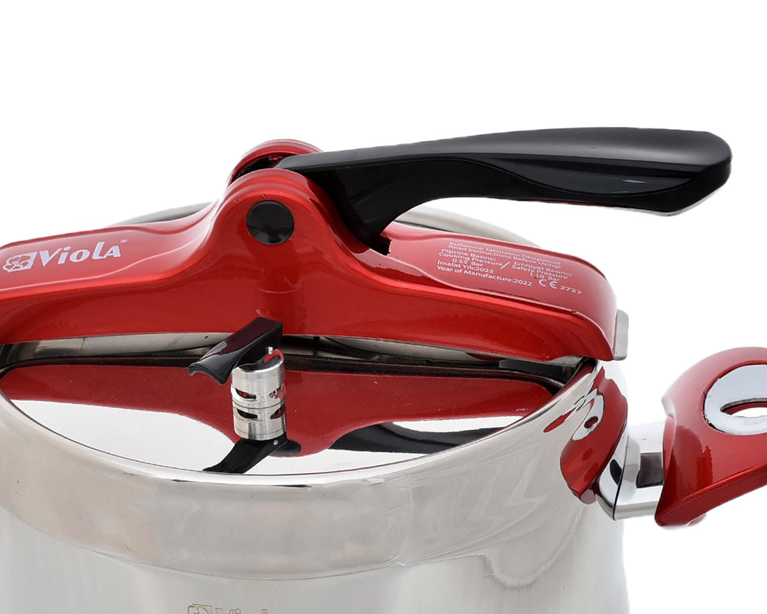 viola Stainless Steel 304 18/10 Turkish 9 Liter Manual Pressure Cooker TÜV Austria Certified Fast Cooking Safety Valves - Silver