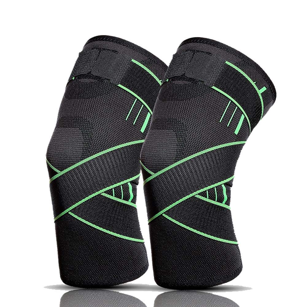 2 Pcs Compression Knee Brace Sleeves Sport Protective Knee Pads Breathable Knee Support for Running Basketball Cross fit Squats Lifting Knee Protector(L-Green)