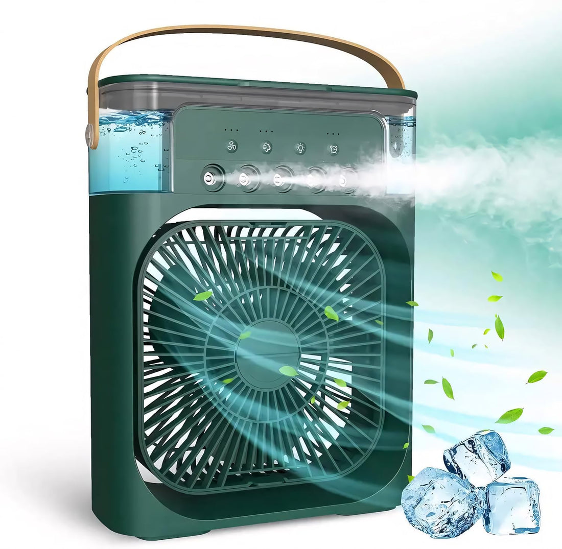 One94Store Portable Air Conditioner Fan, 500 ml Water Tank USB Personal Cooler, Mini Humidifier Fan with 7 Colors LED Light, 3 Timer, 3 Wind Speeds, 3 Spray Modes for Office, Home (Green Pack of 1)