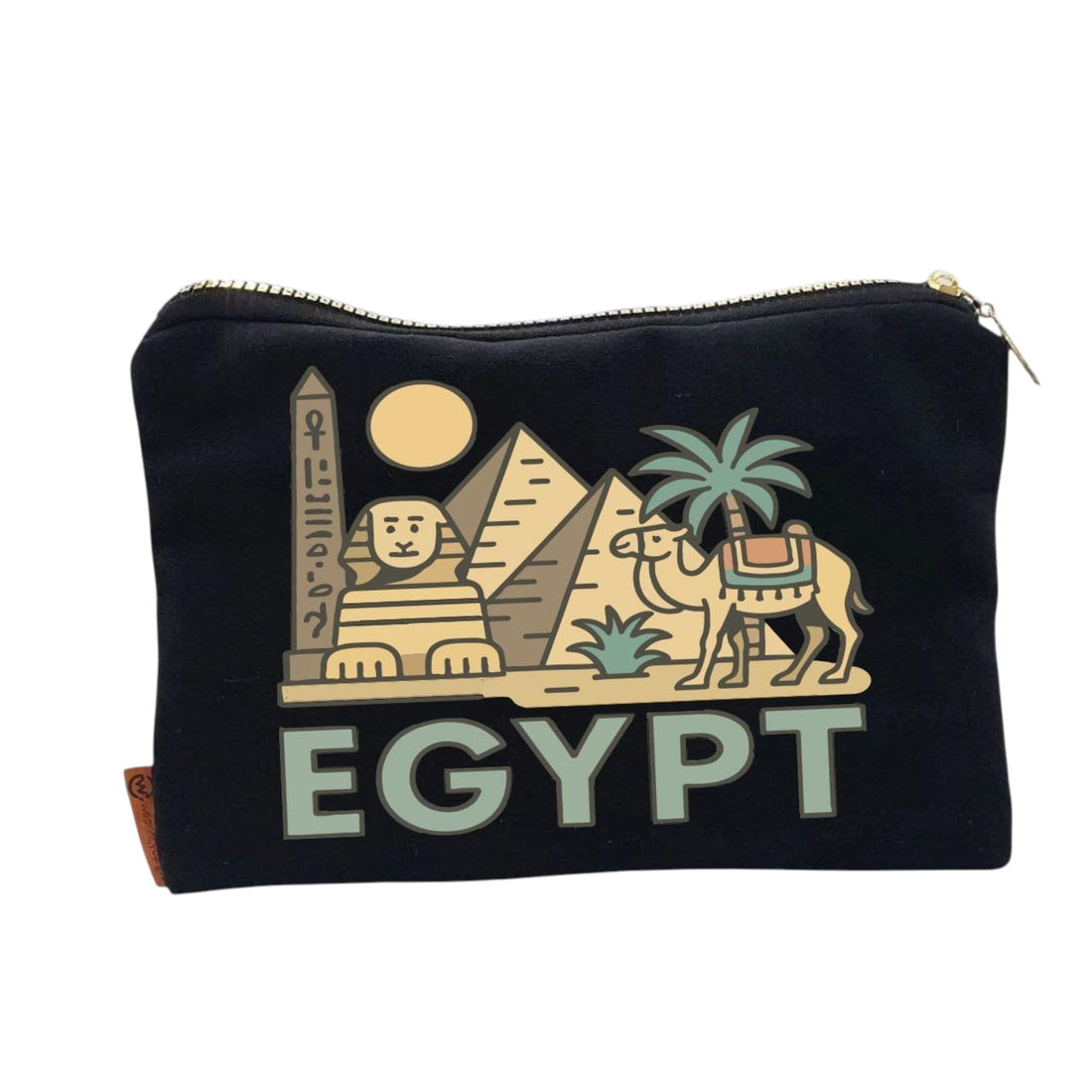 Egyptian Pharaonic Canvas Pouch, Makeup Bag & Accessories Organizer, Thick Cotton Fabric, Padded Interior, Gold Zipper, Single-Sided High-Quality Digital Print, 23 x 17 cm (Design -1)