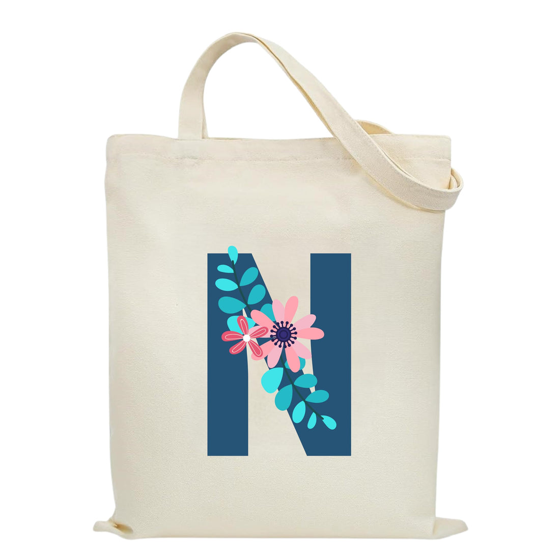 Eco-Friendly Canvas Cotton Tote Bag with Floral Design on Initial Letters Printed Bags for Women, Men - Reusable Shopping Bag, Party Gift Idea and Blend Cotton Gift Bag