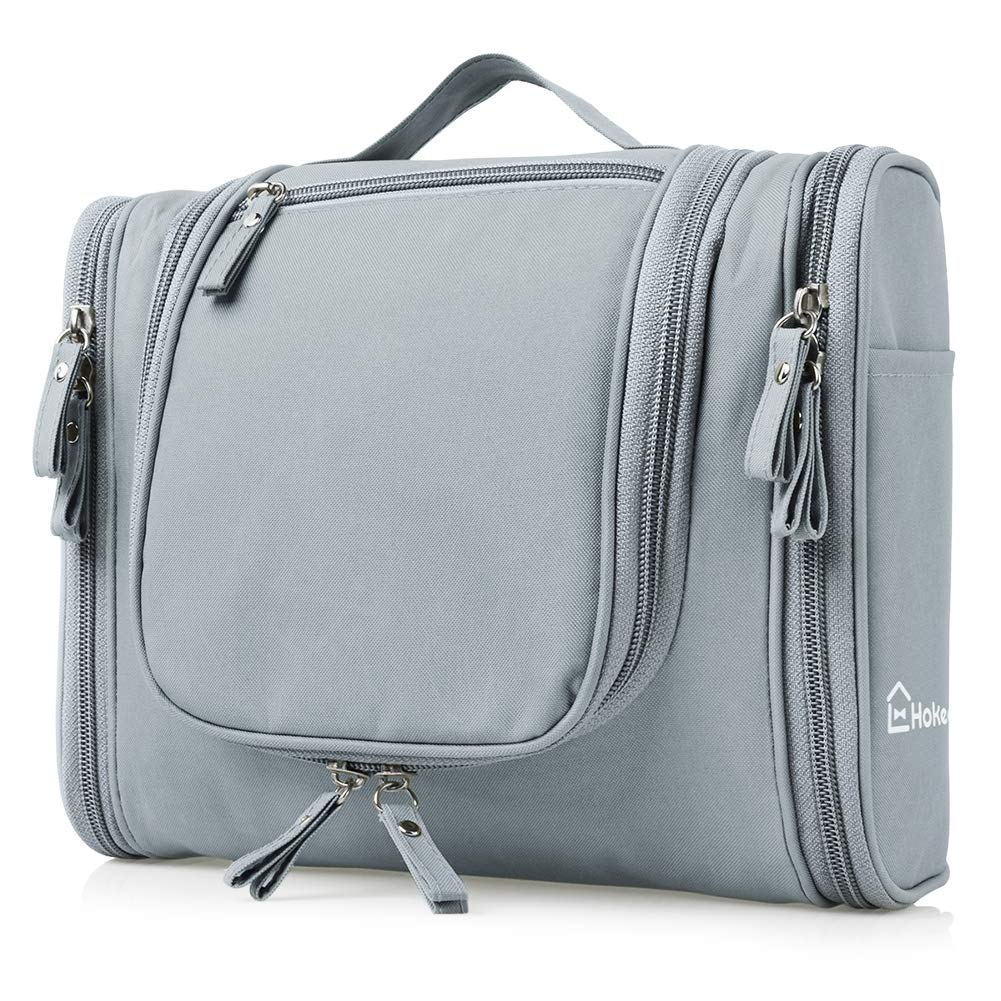 Heavy Duty Waterproof Hanging Toiletry Bag - Travel Cosmetic Makeup Wash Bag for Women & Shaving Toiletry Kit Organizer Bag for Men - Large Size: 26 * 11.5 * 21.5cm, Grey, Medium,