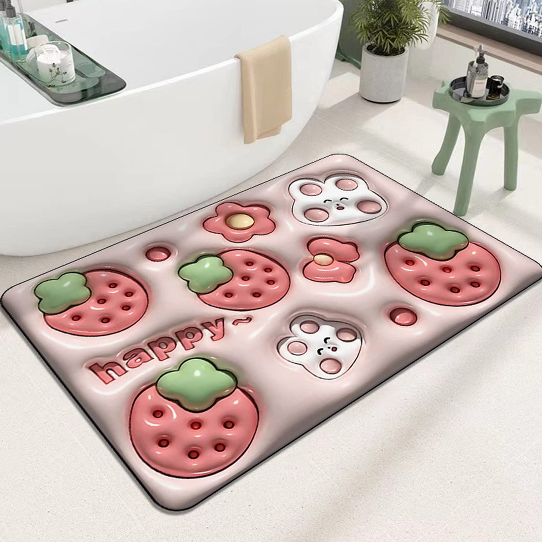 Cartoon Bath Mats, 3D Illusion Rug, Cute Soft Diatomaceous Earth Bath Rugs, Non-Slip Mats, Absorbent, Quick-Drying,J,40 * 60cm