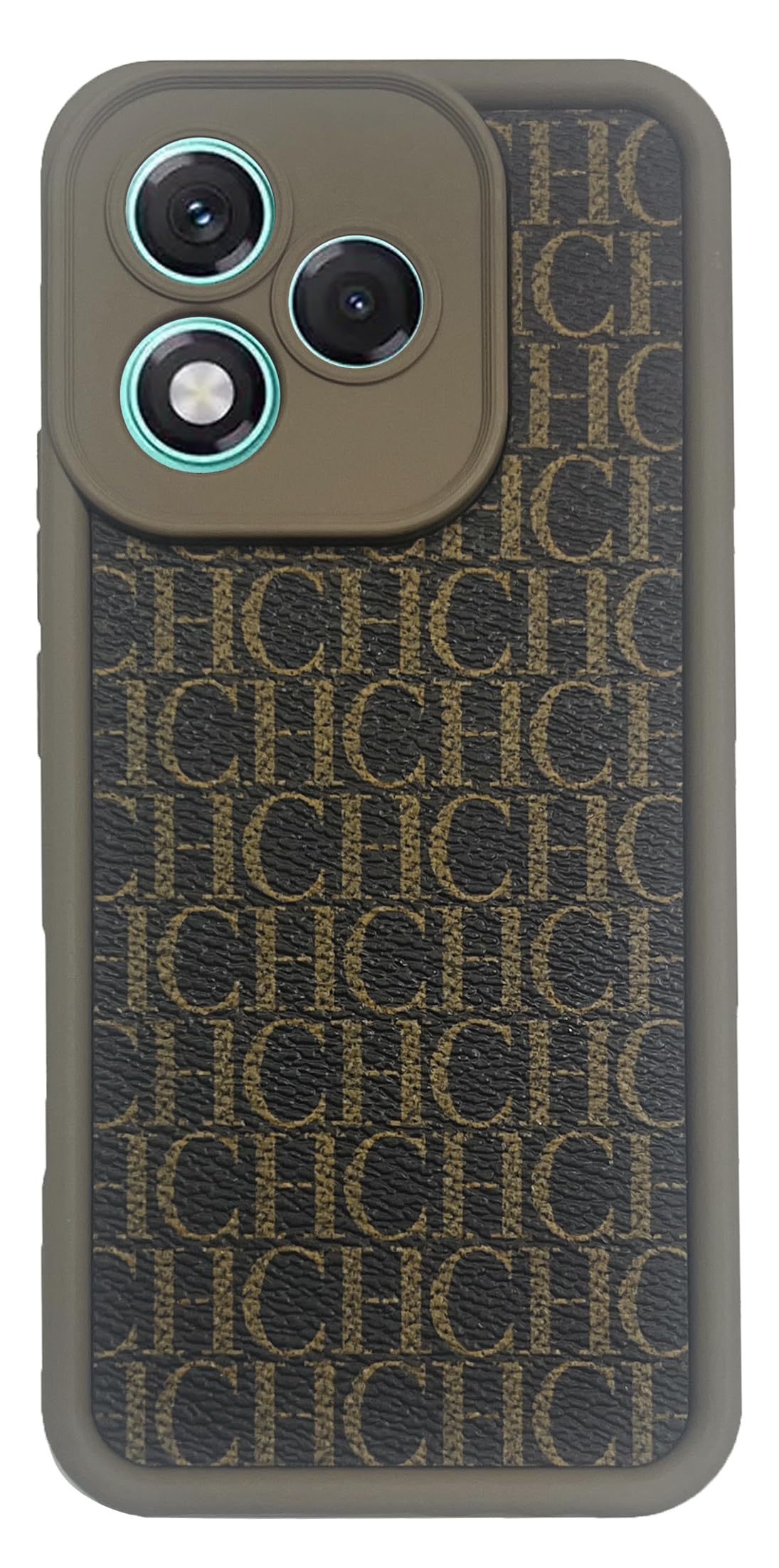 (For Honor 400L) Xpress Back Cover Soft Silicon With Leather sticker Design Bumper TPU with Camera Protection Case For Huawei Honor 400 Lite Anti-Shock (Brown.CH)