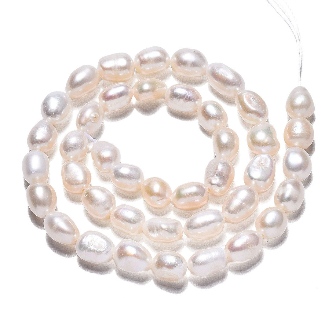 Fashewelry 8~10mm White Cultured Freshwater Pearl Loose Beads About 39~40pcs/Strand for DIY Necklace Bracelet Earrings Jewellery Making