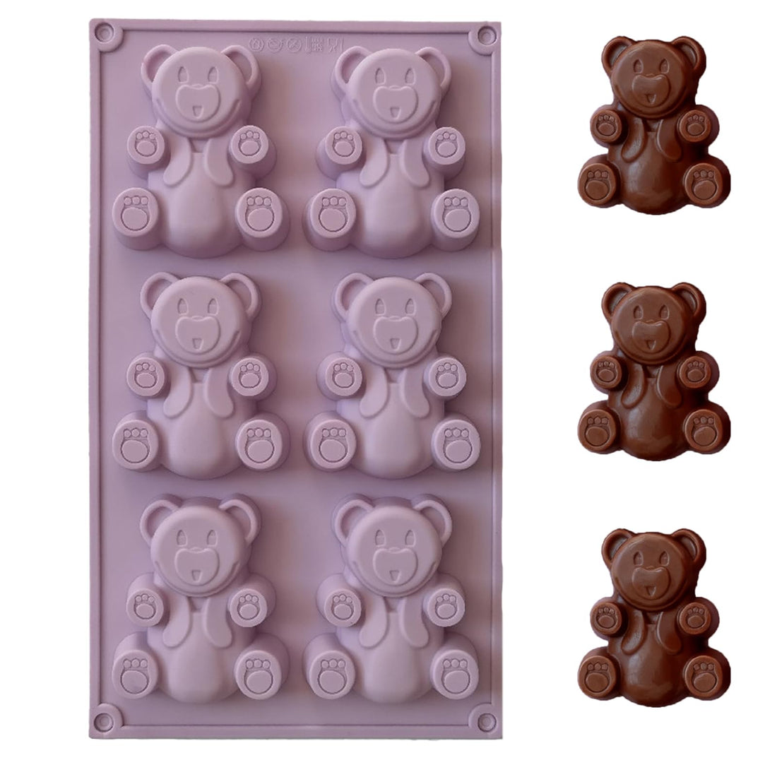 3D Bear Silicone Molds, 6 Cavity Large Bear Shape Molds for Chocolate, Candy, Gummy, Jello, Soap, Candle, Resin