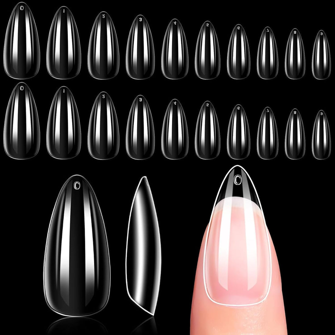240Pcs Stiletto Nail Tips, Full Cover False Nails Clear Press on Nails Acrylic Nail Tips Clear Tips for Acrylic Nails with Bag, 12 Sizes