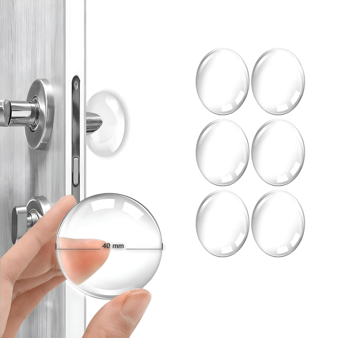 Door Bumpers - 6 Pack Clear Self-Adhesive Rubber Wall Protectors for Door Handles, Flexible Waterproof Stops for Fridge, Garage, Office, Bathroom, Kitchen, Reusable 1.6 Inch Transparent Circles
