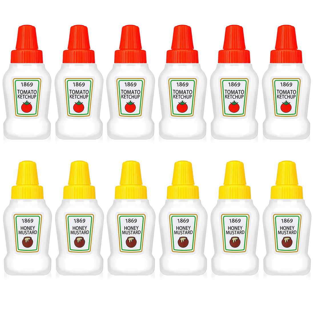 12 Pcs 25 ml Mini Condiment Bottles Mini Ketchup Bottle Reusable Condiment Bottles for Sauces Portable Plastic Sauce Container for Bento Box Syrup Salad Honey (Orange, Yellow, Tomato and Honey Style)