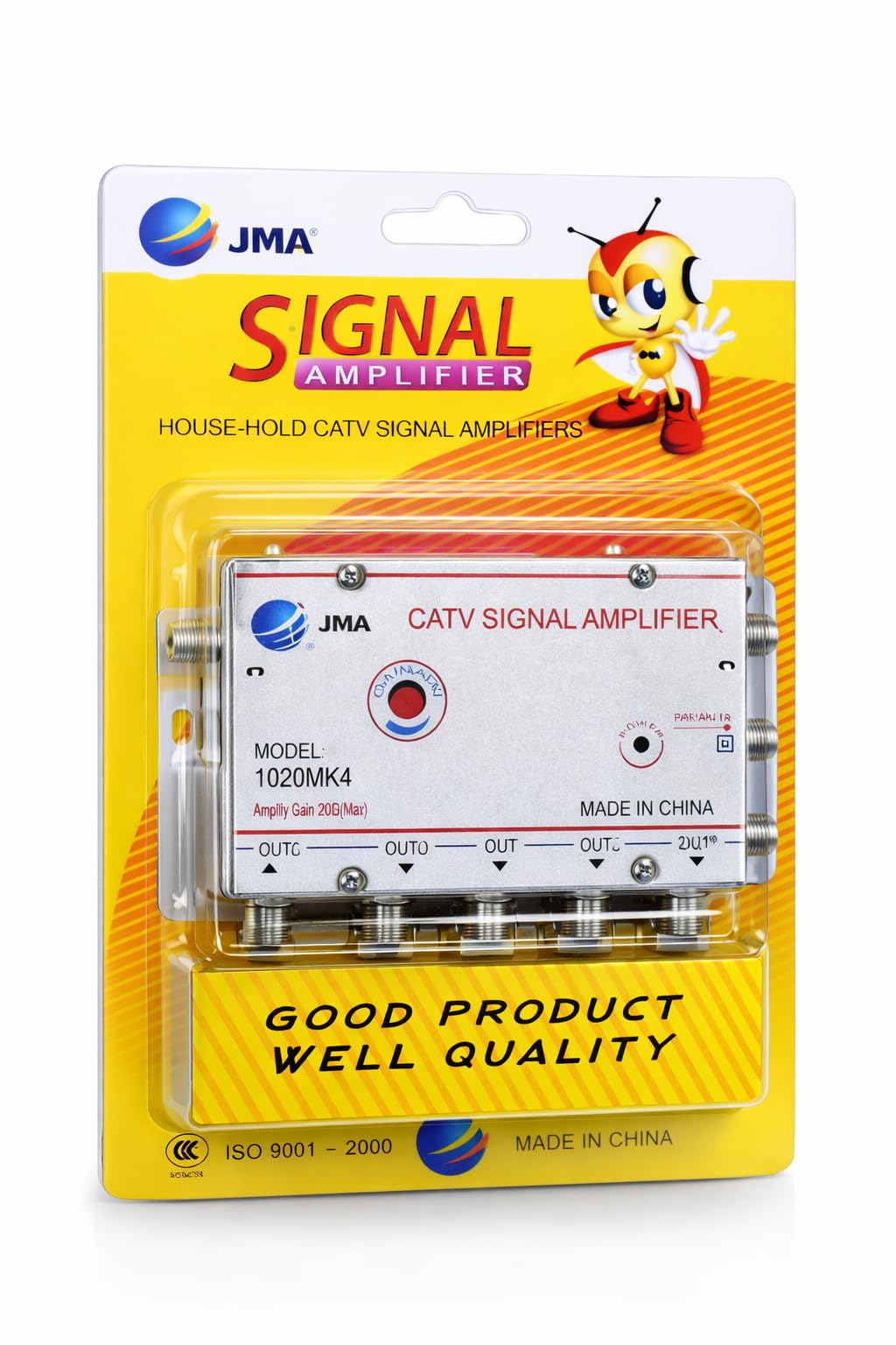 CATV Signal Amplifier 20dB Gain with 4 Outputs – Indoor TV Antenna & Cable Booster, Low Noise Signal Distribution for Multiple TVs