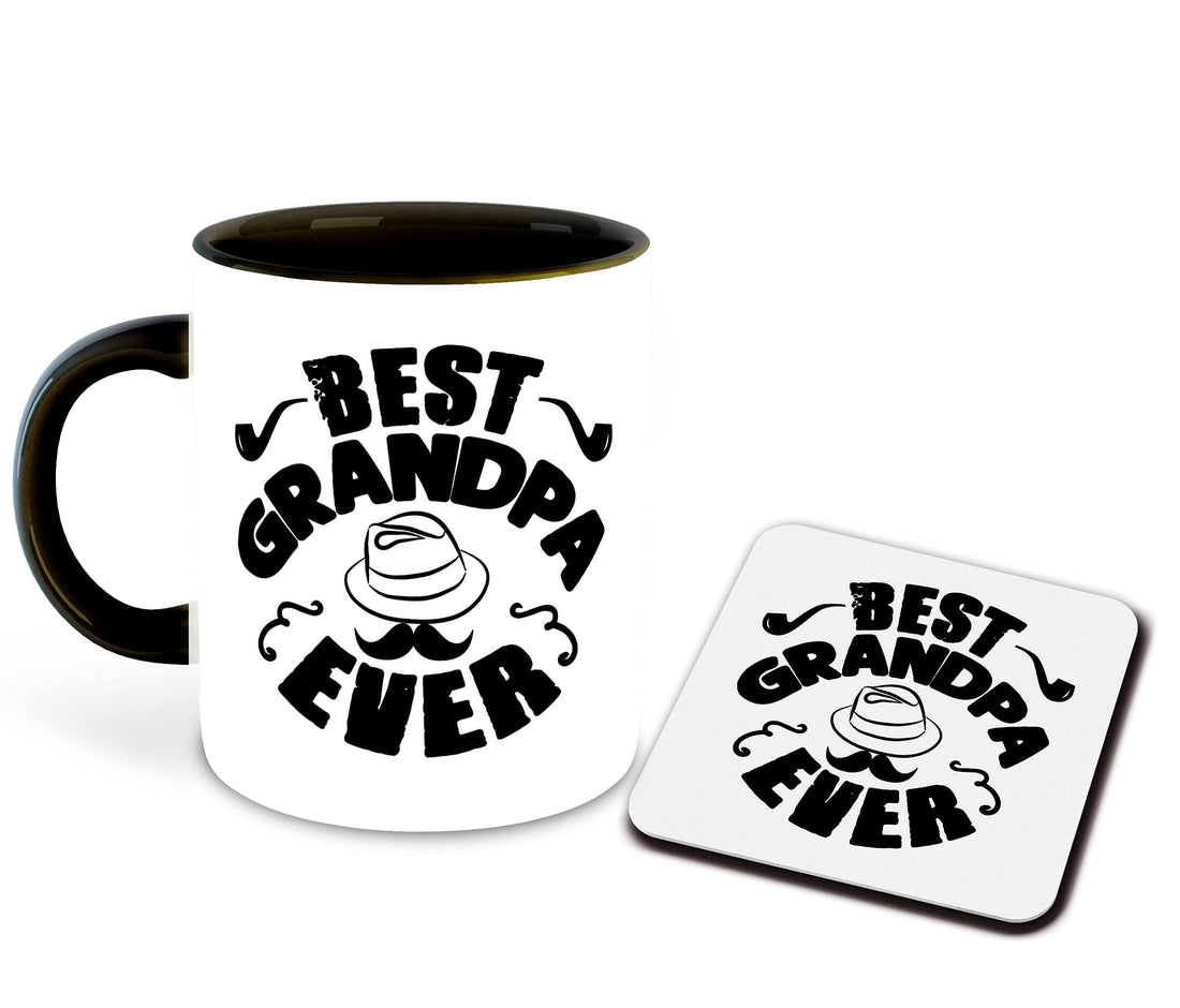 Grandfather Inspired Printed Designer Black Inner Color Ceramic Coffee Mug with Coaster (Grandpa, Grandparent, Gift for Grandfather, Birthday Gift, Best Gift) Multi- 8