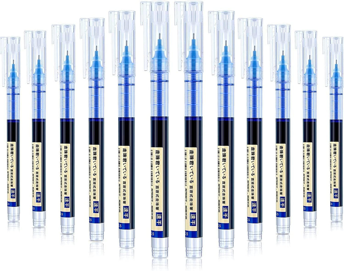 Fine Roller Gel Pen 0.5mm Large Capacity Blue Color Ink Straight Liquid Gel Pen Office Writing Pack of (12)