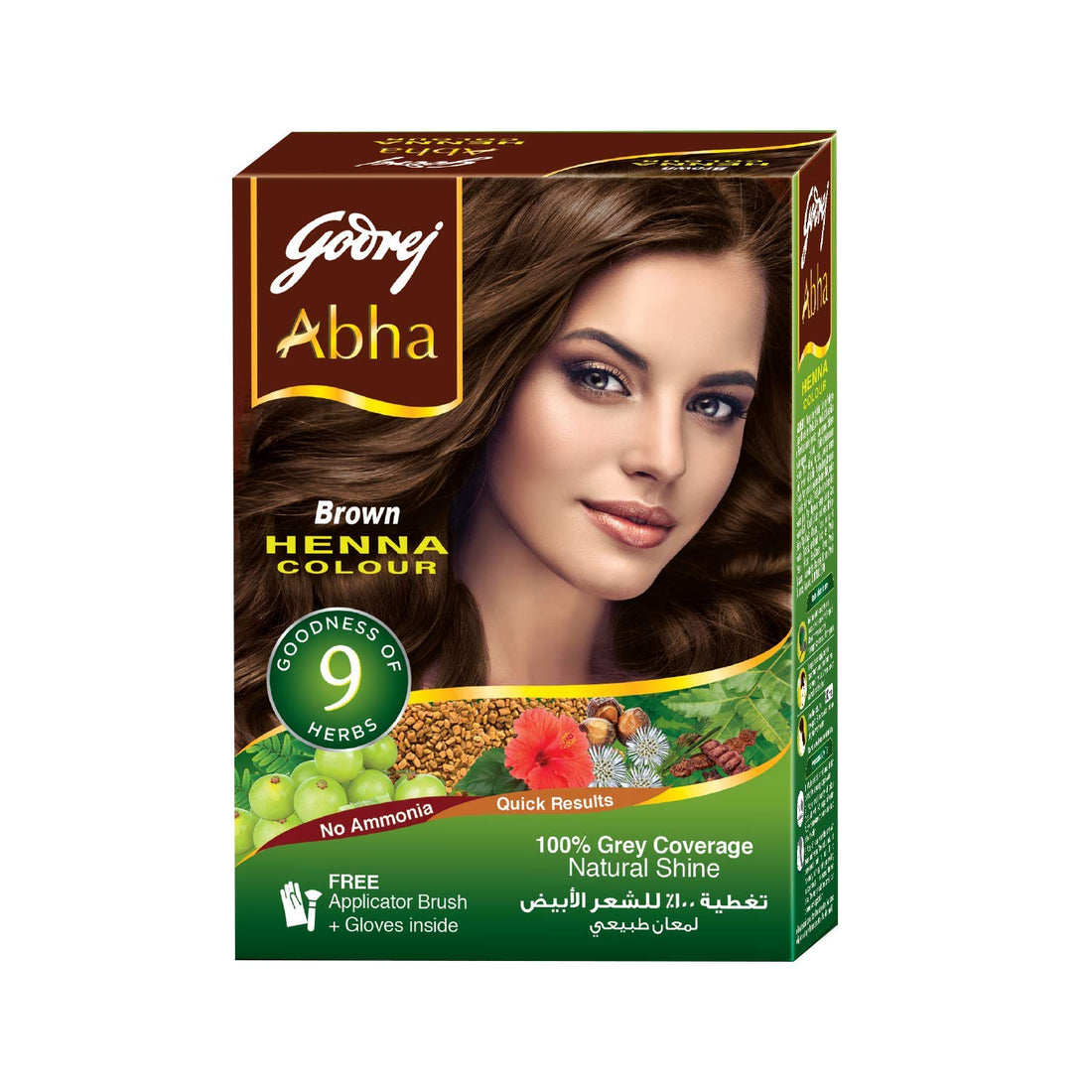 Godrej Abha Henna Hair Color 100% Grey Coverage Brown 10g - (Pack of 6)