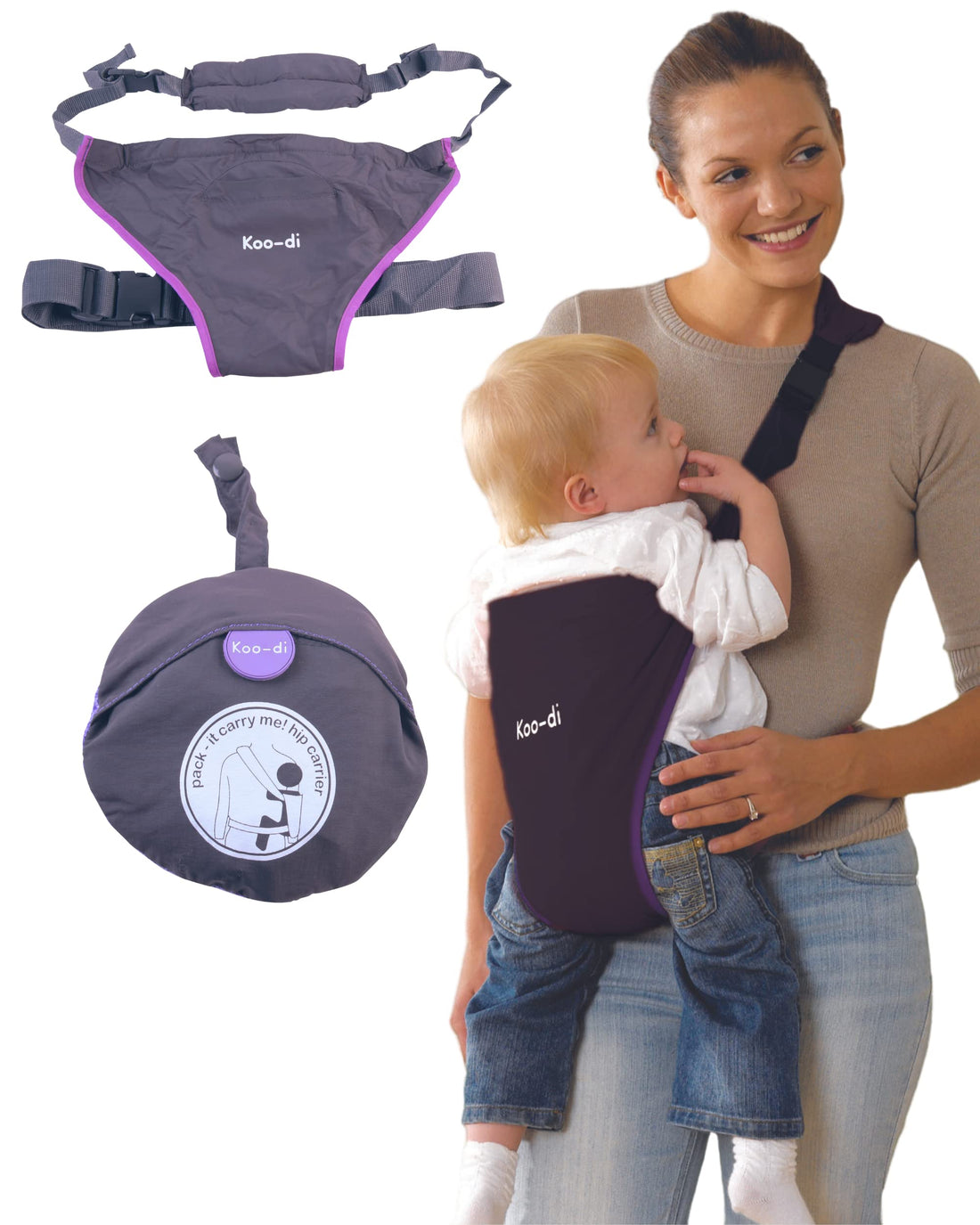 Koo-di Pack-It Carry Me Toddler Hip Carrier | Toddler and Baby Carrier | Comfortable, Secure and Easy to Use | Toddler and Baby Sling for Hip Seat | Machine Washable | Suitable for Up to 15kg