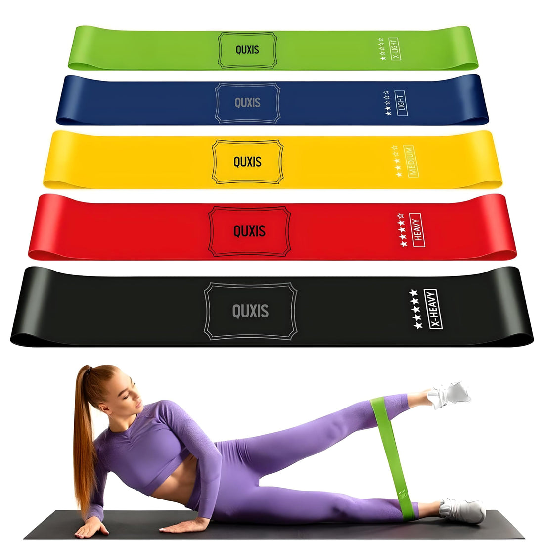 QUXIS Resistance Bands Mini Loop Hip Band/Toning Exercise Band for Gym Booty Belt/Latex Band/Thera Band/Theraband for Fitness, Multicolor (Set of 5)