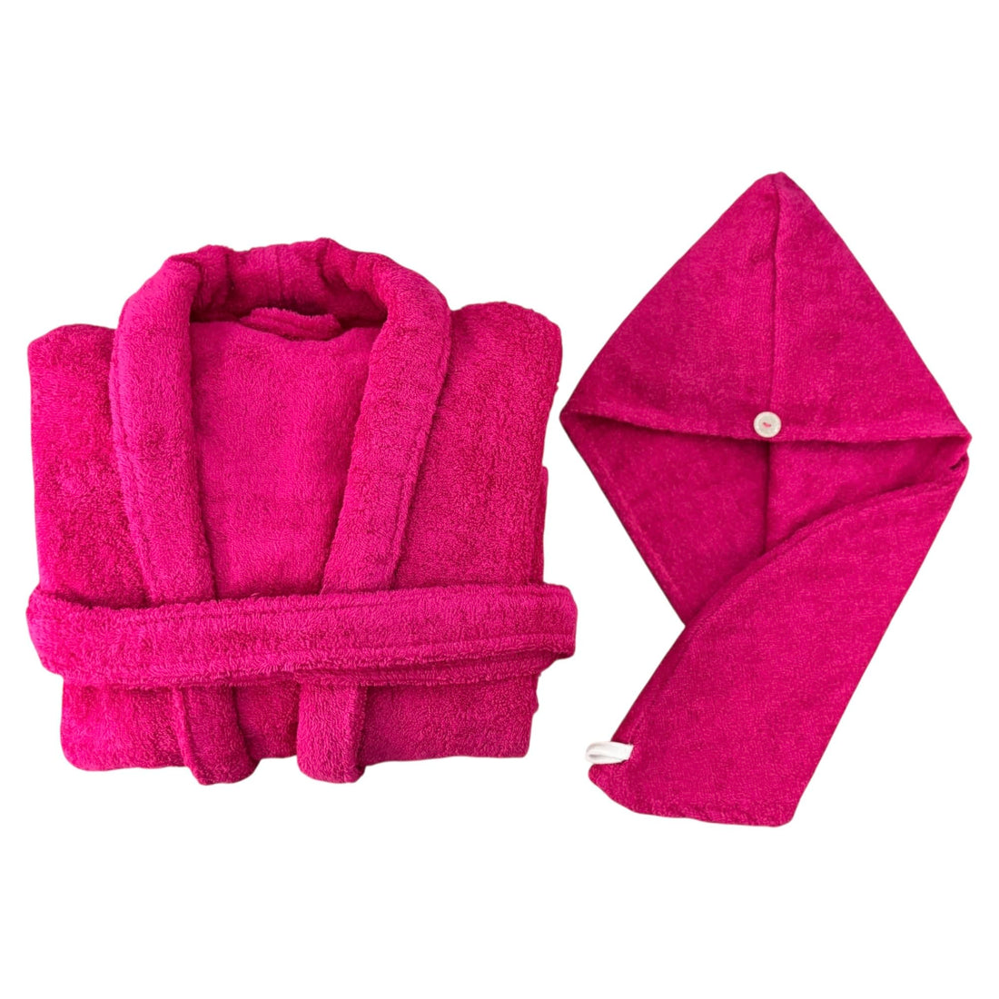 Jacquarddina Luxury Plain Bathrobe & Bonnet Set with Comfortable Design, Spacious Pockets & a Belt for Women (100% Cotton, Soft & Super Absorbent) for use in Spa/at Home