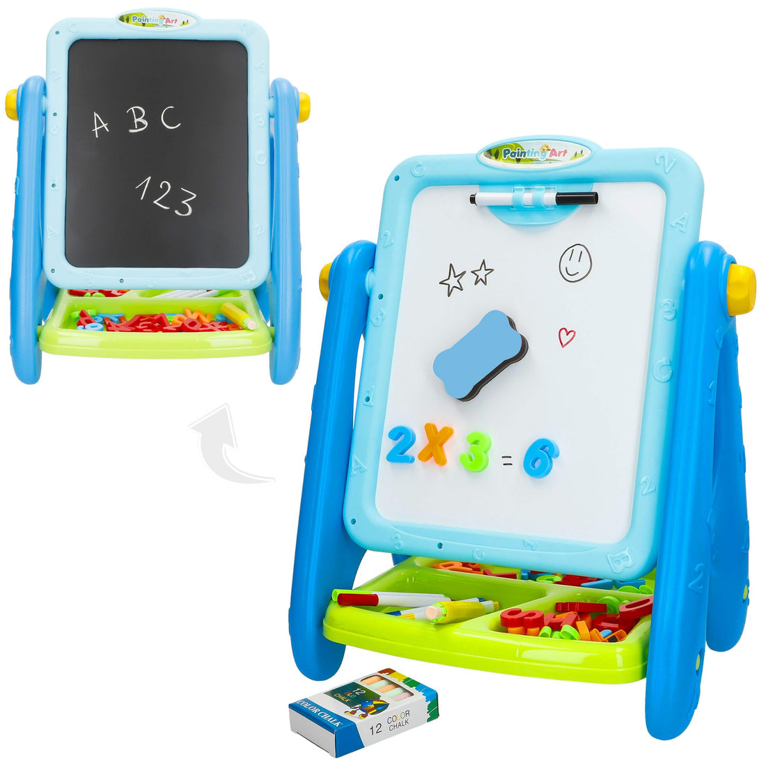 ColorBaby 47987 Good Idea 2-in-1 Children's Magnetic Whiteboard, 36 x 26 x 42 cm, Chalks, Markers, Letters and Numbers, Holders and Eraser, Gift for 3 Years Girl, Children's Chalkboards, Educational
