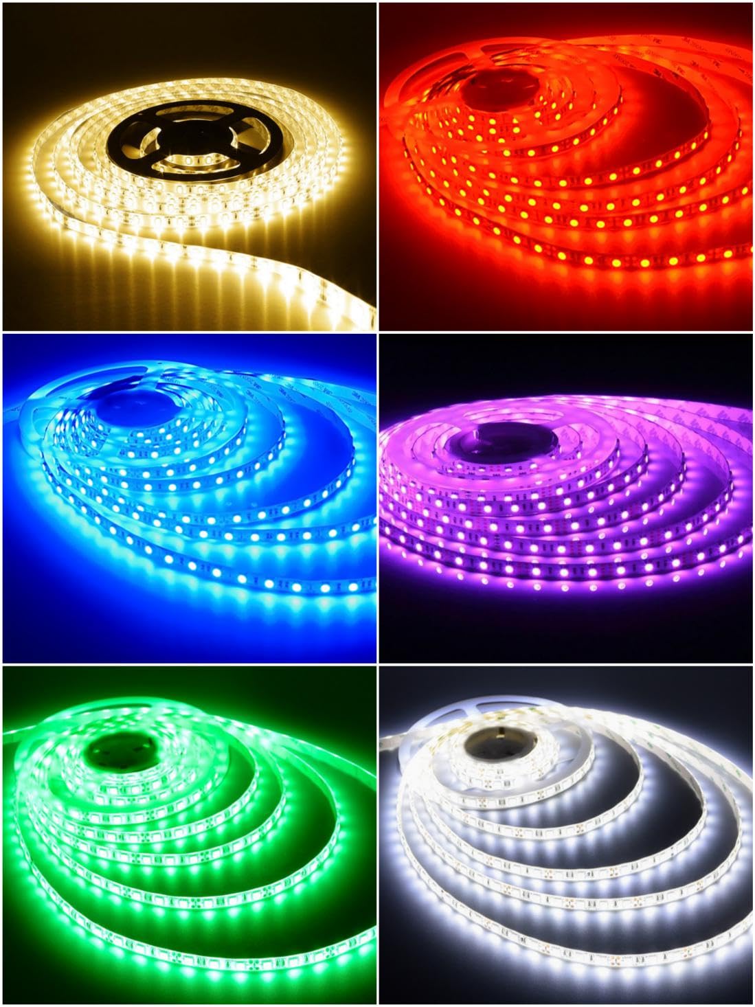 مجموعة إضاءة ليد تتكون من 6 قطع شريط اضاءة LED مقاوم للماء مع فيشة كهربائية لكل قطعة و بطول واحد متر و تشمل ألوان إضاءة وورم و أزرق و أحمر و أبيض وأخضر و بنفسجى