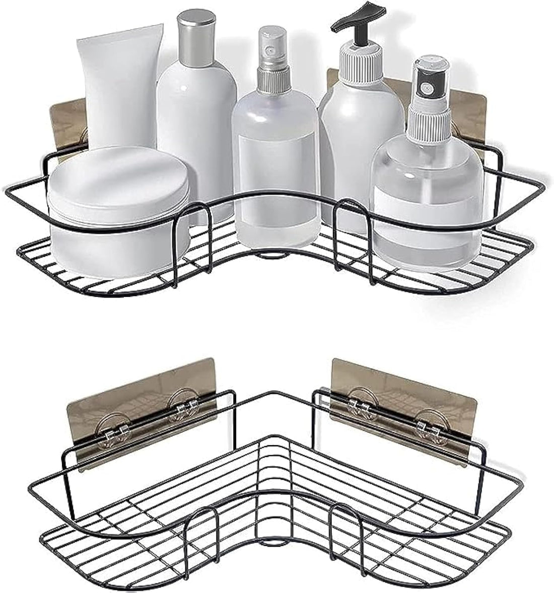 Bathroom Corner Rack Shelf Caddy Adhesive Metal Wall Storage Rack, Racks Storage Shelves Hanging Organizer with Shampoo Corner Racks Stand for Kitchen Rack, Include 2 Adhesive Hook & 4 Metal Pin