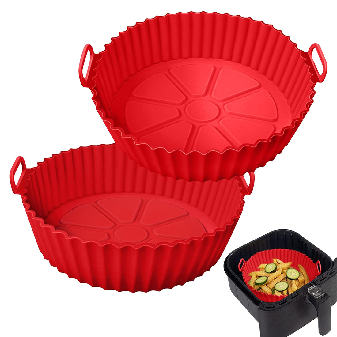 Silicone Air Fryer Liner 2 Pack, 8 inch Non-Stick Reusable Air Fryer Basket Liners for 3-5 QT Baskets, Heat Resistant Easy Cleaning Air Fryers Silicone Pot, Oven Microwave Accessories, Red