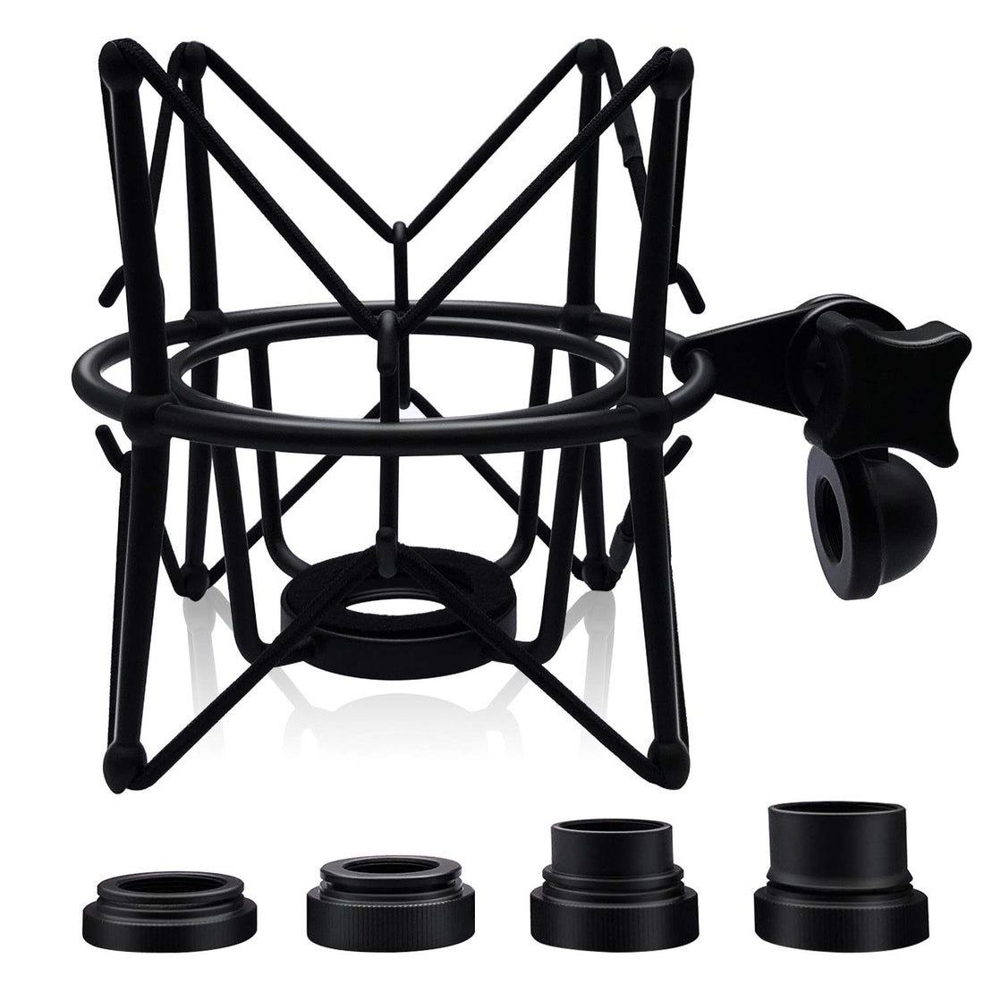 Studio Condenser Metal Microphone Spider Shock Mount Holder Clip Anti Vibration Suspension High Isolation, Ideal for Radio Broadcasting Studio, Voice-over Sound Studio and Recording(Black)