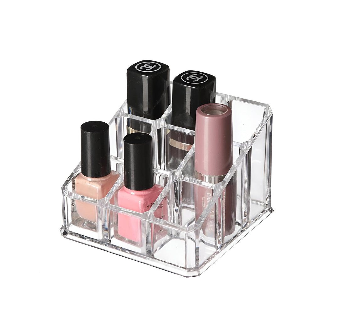 Lipstick Organizer - 9 Grids Clear Storage Stand for Lip Gloss and Cosmetic Bottles, Perfect Display for Tubes and Makeup Accessories