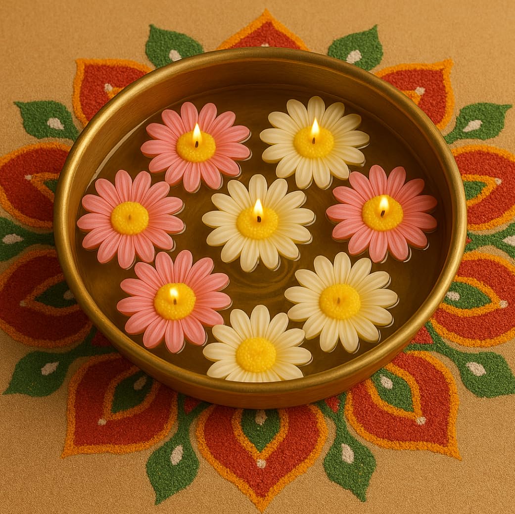 SERAAF Daisy Flower Floating Scented Candle Set, 8 Pcs Soy Wax Decorative Candles for Home Decor, Fragrance Candles for Gifting & Room Decoration