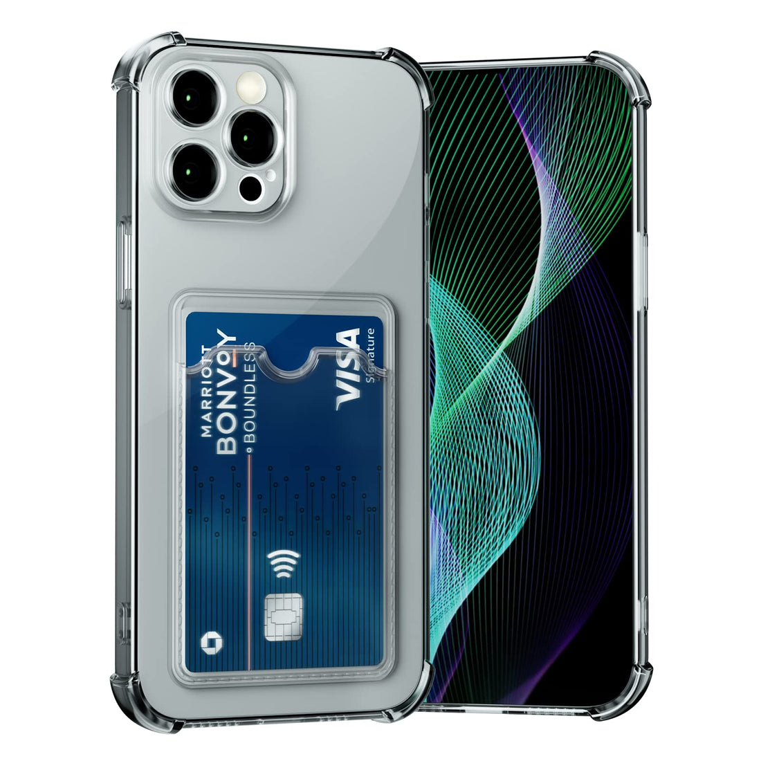 AKABEILA Case for iPhone 15 Pro Max Protective Case 6.7 Inch Card Slot Transparent Silicone TPU Mobile Phone Case Thin Soft Shockproof Flexible Mobile Phone Case Bumper Wallet Case Cover