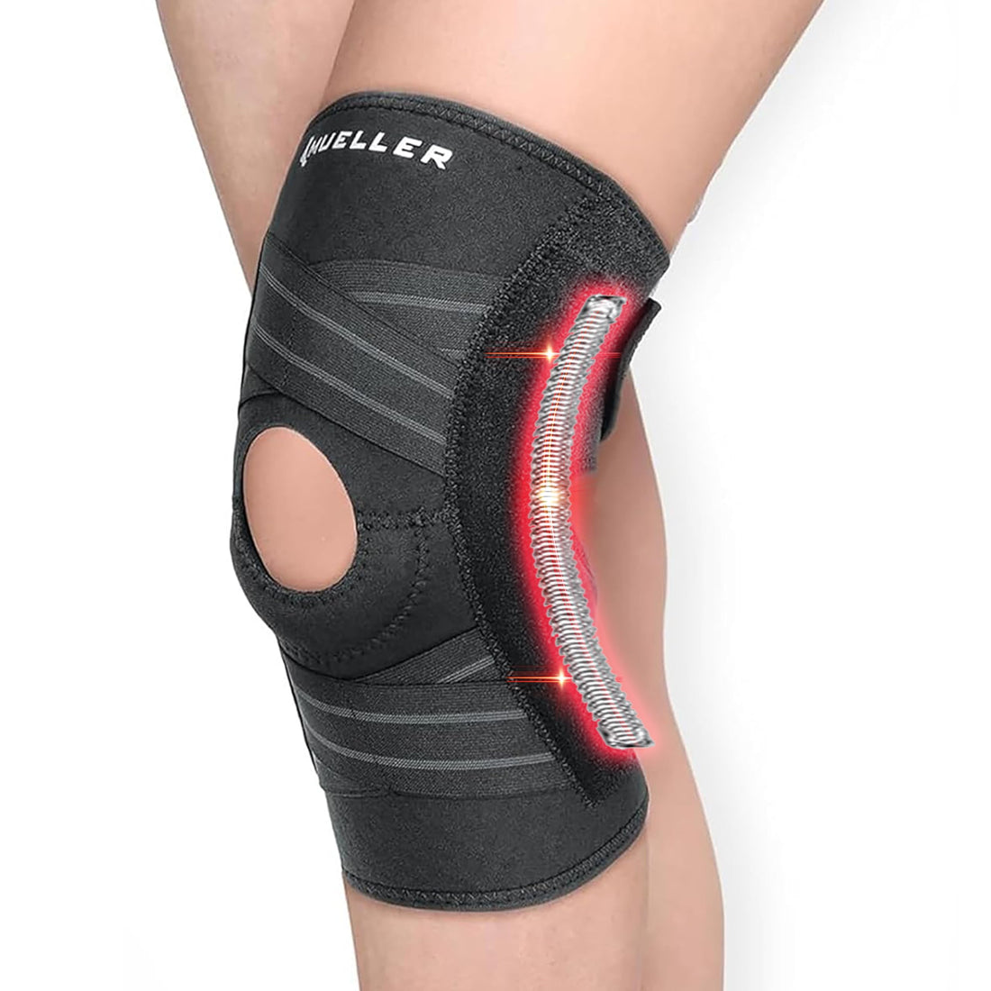 MUELLER Sports Medicine Self Adjusting Knee Brace for Men and Women, Knee Stabilizer for Compression and Pain Relief Support, Ideal for Arthritis, Sprains, Black, One Size