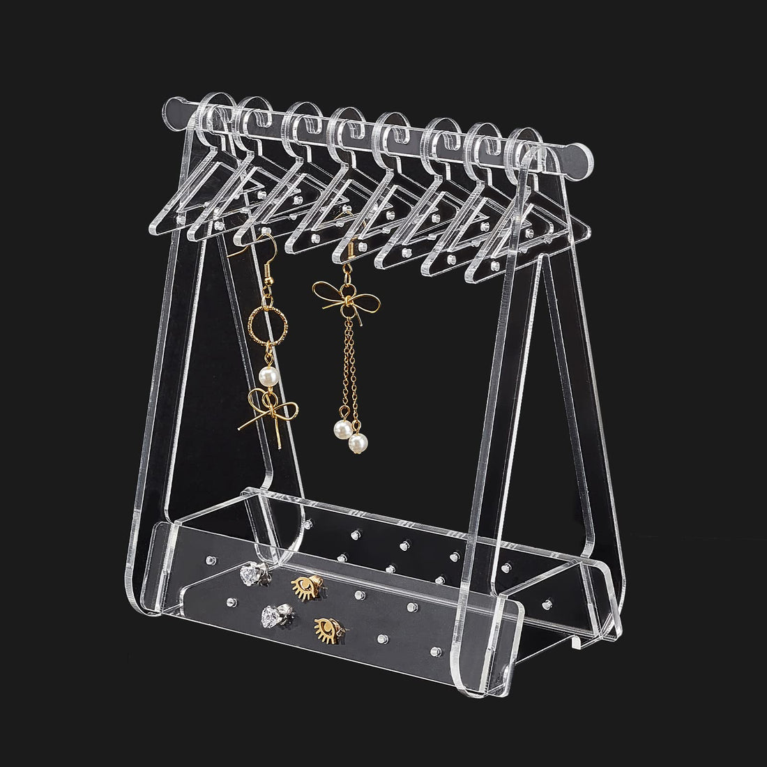 BEST MEDIA Sawhorse-Style Earring Holder Stand – Acrylic Jewelry Display with 52 Holes for Dangle and Stud Earrings, 15 cm Tall Organizer Rack for Retail Show or Vanity Storage