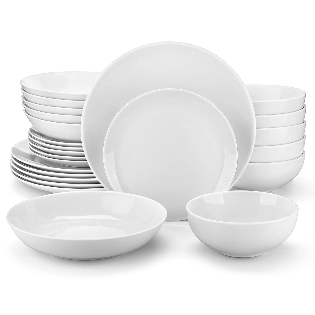 MALACASA Dinner Sets, 24-Piece Porcelain Plates and Bowls Set with 6-Piece Dinner Plate/Soup Plate/Side Plate/Cereal Bowl, Dinnerware Set Service for 6, Series Amelia (AMELIA-24)
