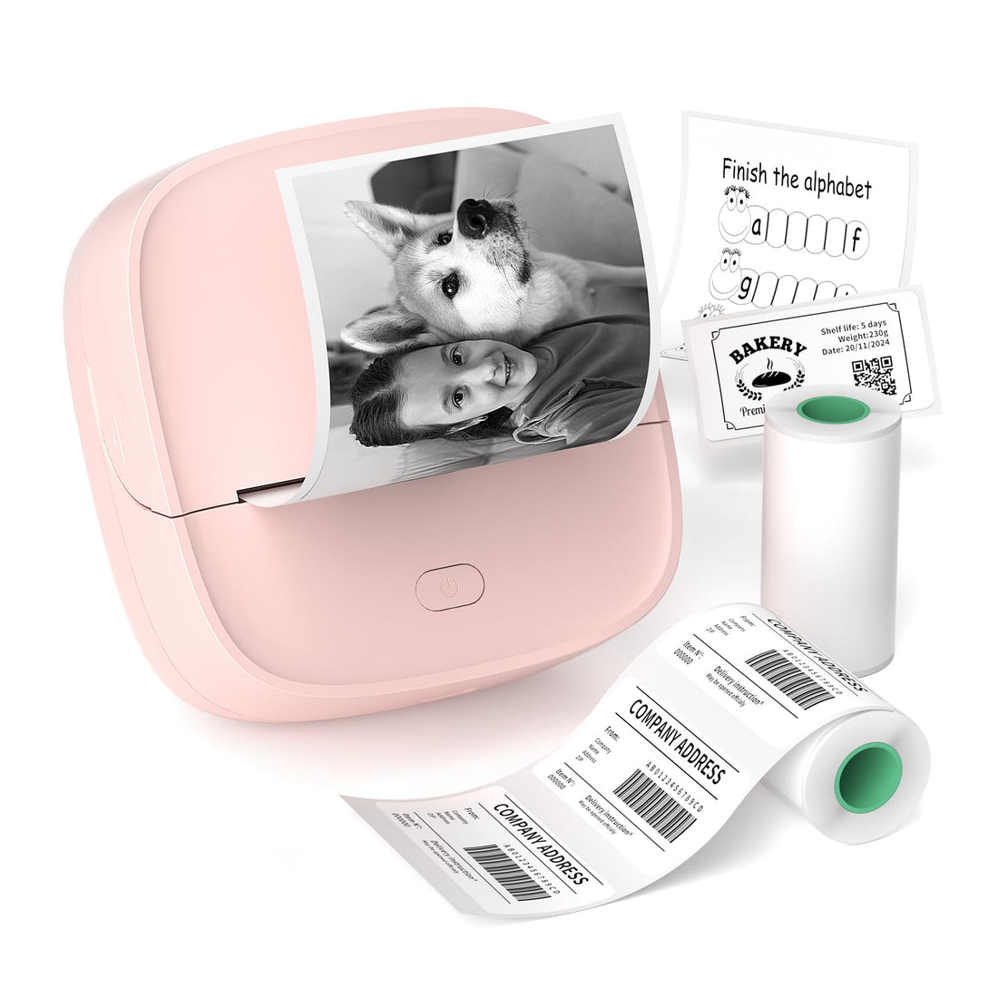 Gloryang Sticker Printer, Mini Bluetooth Thermal Printer with 2 Rolls Paper Tape, Portable Pocket Label Maker with Smart App for Phone & Tablet, Pink