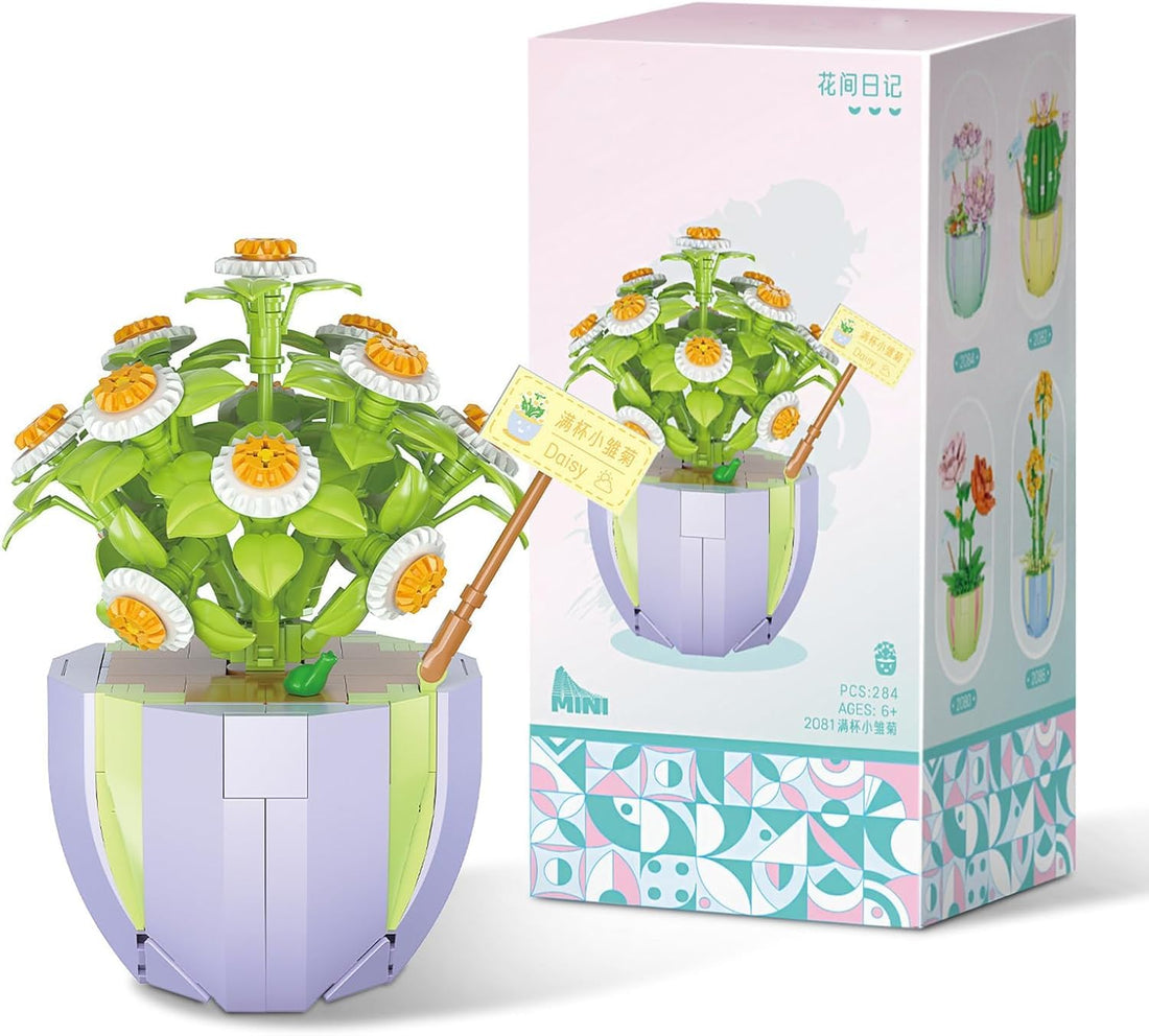 TOYS LAND Flower Bouquet Building Block Toys, 284PCS Mini Blocks Artificial Flowers Set, DIY Mini Bricks Idea Plants Bonsai Toy Kit Decor for Home Office, Birthday Gift for Women Adults Kids (Daisy)