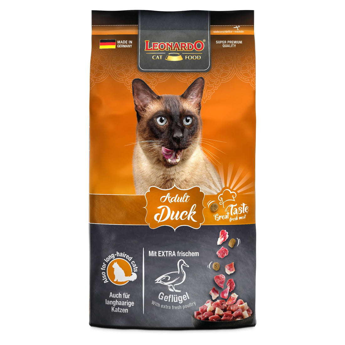 Leonardo Gourmet Duck – Premium Dry Cat Food for Adult Cats | Rich in Fresh Poultry & Omega-3 | Supports Healthy Digestion & Shiny Coat | 1.8kg Bag