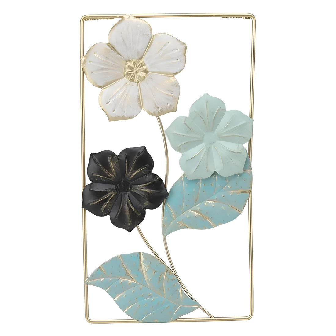 Leaves Wall Decor - Luxury 3D Metal Wall Art Rustic Flower Leaves in Gold and Teal, Suitable for Living Room Bedroom Decoration