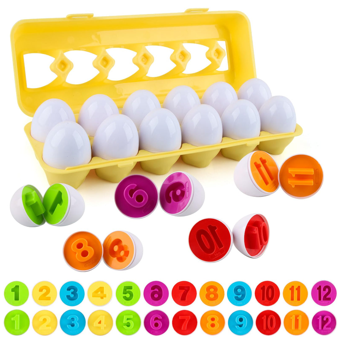 dellyy Montessori Toy, Toy Eggs, Eggs Toy for Children, Montessori Learning Toy Colours and Shapes, for Christmas, Birthday Party, Easter Gifts, Children's Day (Number)