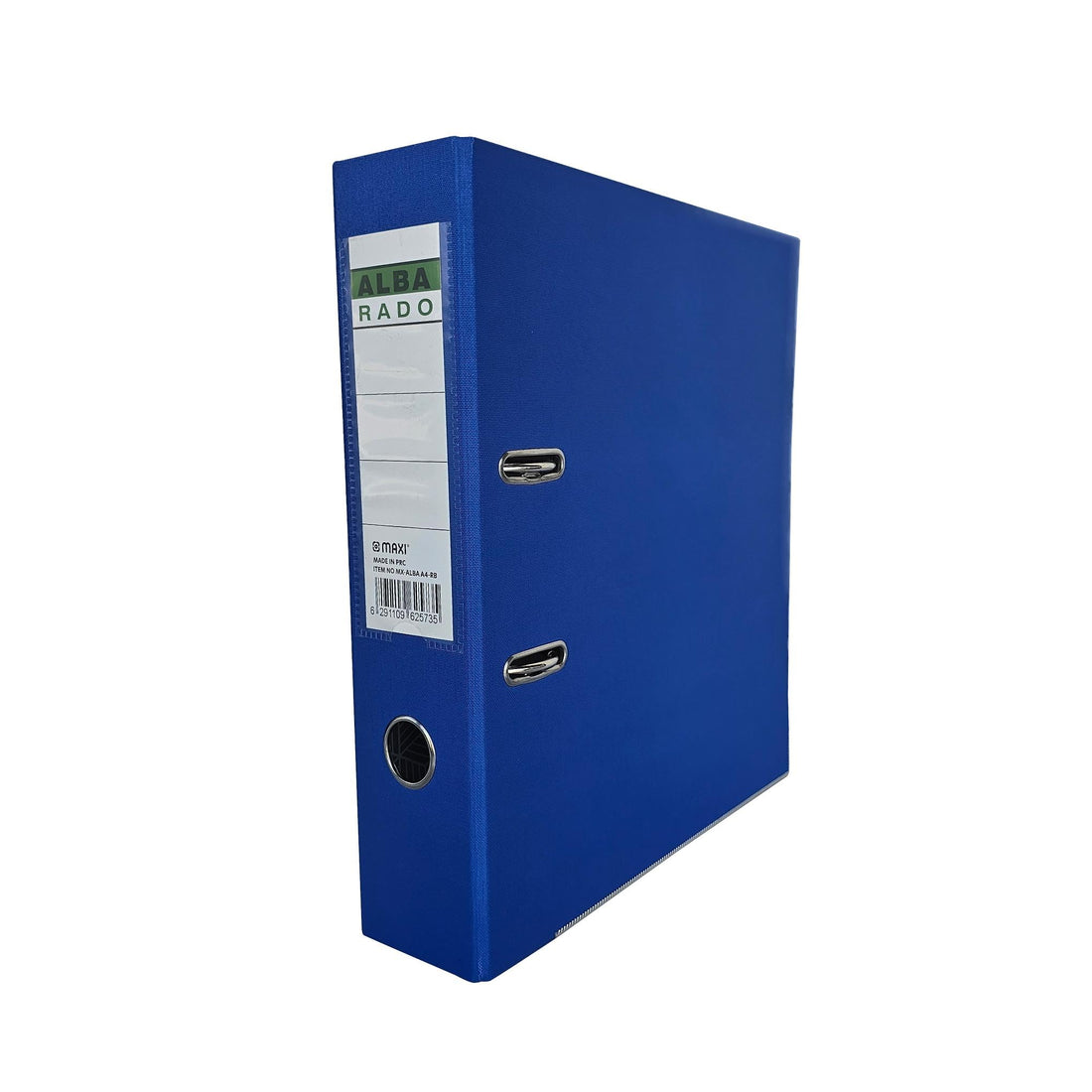 Alba Rado Lever Arch File A4 Broad Blue,75mm wide spine holds up to 500 A4 sheets (80 gsm) with replaceable spine labels for easy Identification of contents