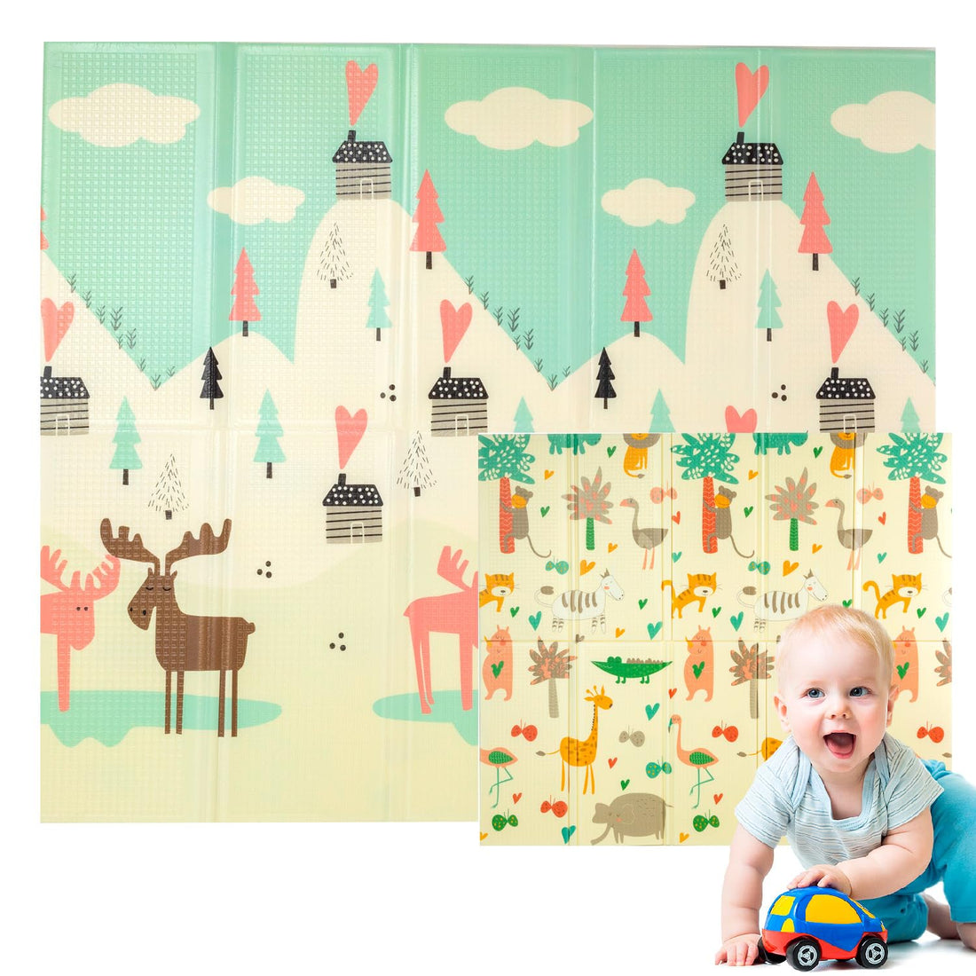 Edibaby, Baby Mat, 1.5 cm Thick, Children's Design, 200 x 180 cm, Padding XPE Reversible and Foldable, Children's Floor Mat, Activity Mat (Love Edition)