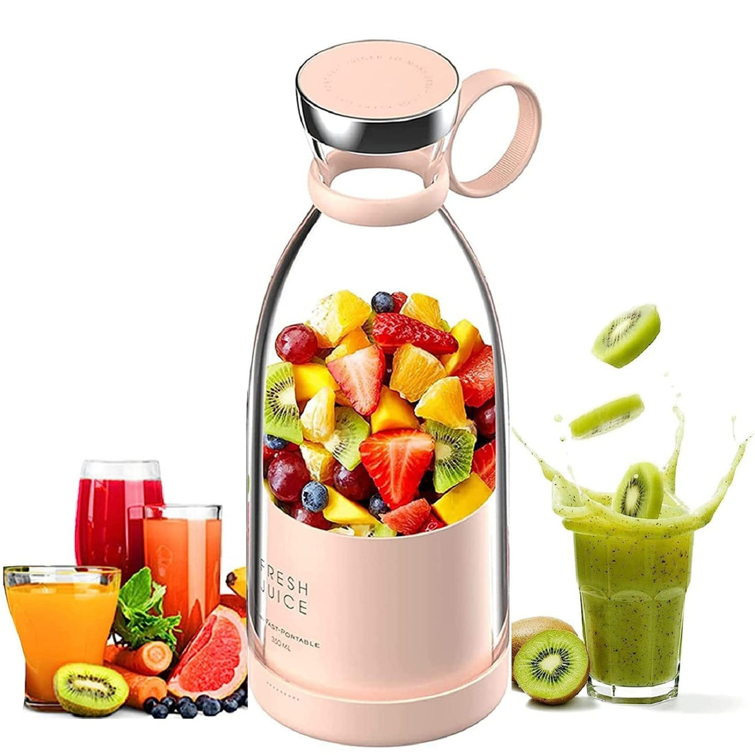 Blender Smoothie Makers, 350 ml Portable Mixer Mini Jug Blenders, Multifunctional Personal Mixer Fresh Juice Mixer Bottle To Go with USB Rechargeable (Pink)