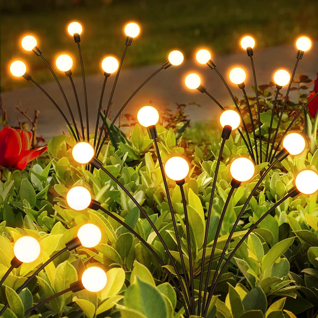 Firefly Solar Pathway Lights, Pack of 2 Outdoor Lighting Firefly Light LED, IP65 Waterproof Garden Art Fairy Lighting for Walkway, Yard, Patio, Walkway Decor, 8 LED