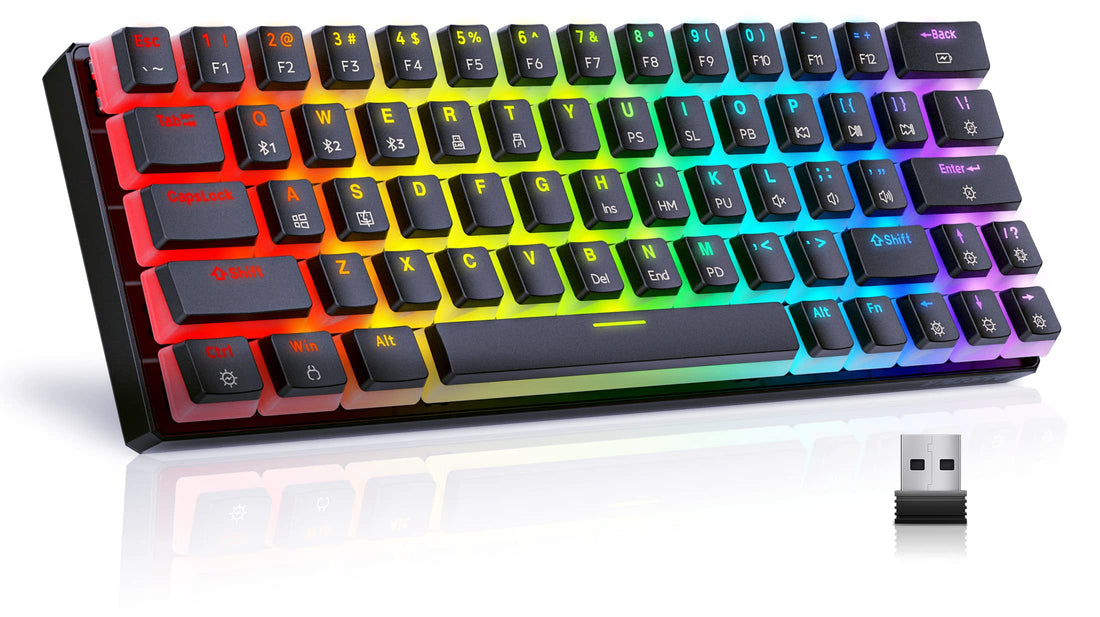 Tezarre TK63 3 Mode Wireless, Bluetooth & Wired 60% Mechanical Gaming Keyboard RGB Backlit PBT Pudding Keycaps Hot-Swappable (Gateron Brown Switch Optical (Black))